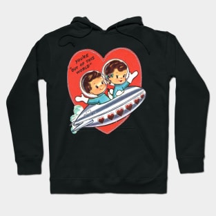 Vintage Valentine Space Ship Cute Kids Rocket Astronaut Hoodie